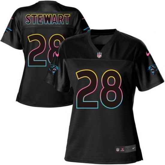 Nike Panthers #28 Jonathan Stewart Black Womens NFL Fashion Game Jersey